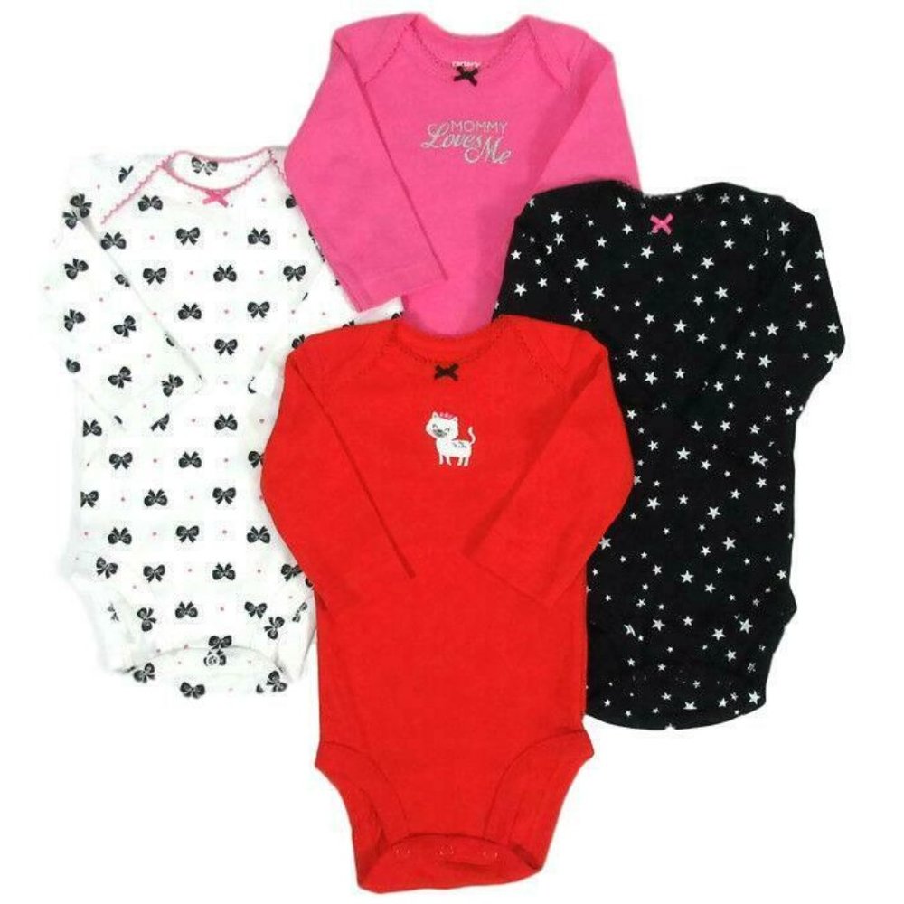 Carters Girls Bodysuits 4 Pack Long Sleeve